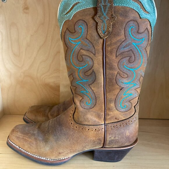 Justin Shoes - Justin Women’s “Sevana” Western Boots SVL7311 Tan & Turquoise – Size 9.5B VGUC